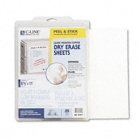 C-LINE PRODUCTS C-Line 57911 Self-Stick Dry Erase Sheets  8-1/2 x 11  White  25 Sheets/Box 57911